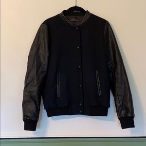 ZARA NAVY AND BLACK LEATHER BOMBER